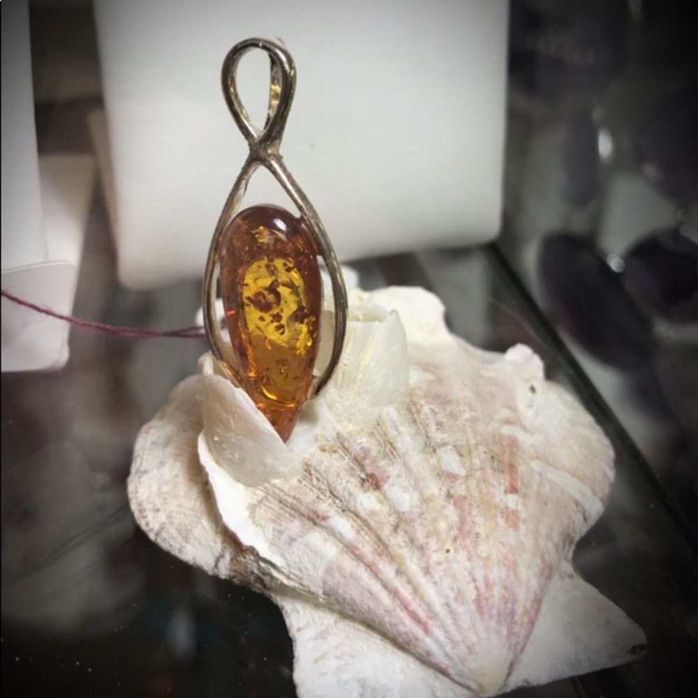 Genuine Amber and Sterling Silver Slide Pendant